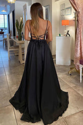 Vestido de fiesta clásico de tul negro con escote en V y corte A desmontable PSK383